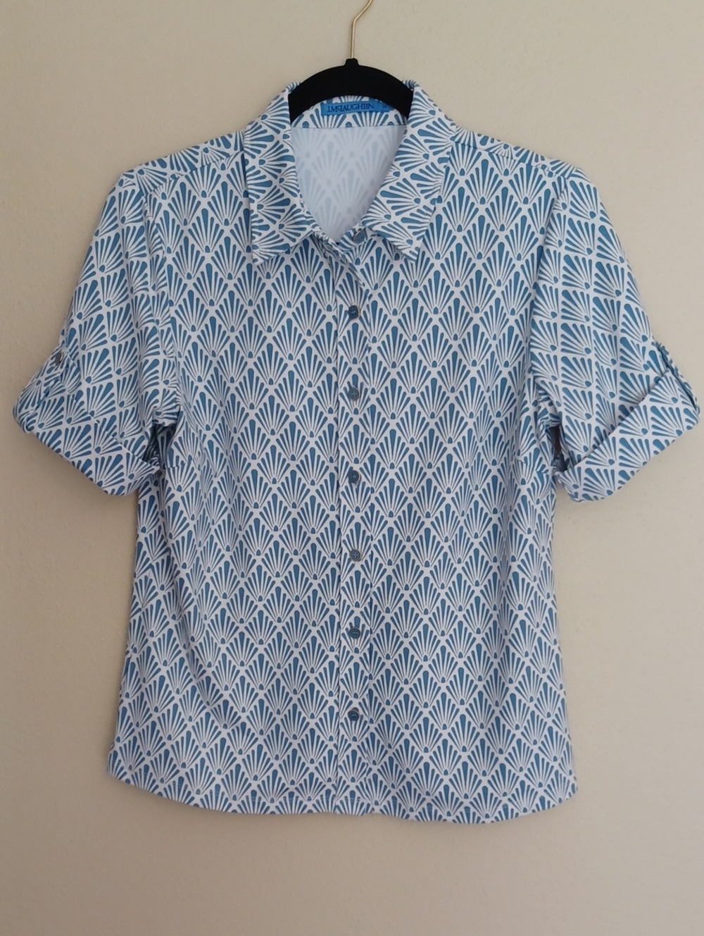 J Mclaughlin Cornelia Shirt Sandshell Print Catalina Cloth SZ M Blue White NWOT - Picture 14 of 14